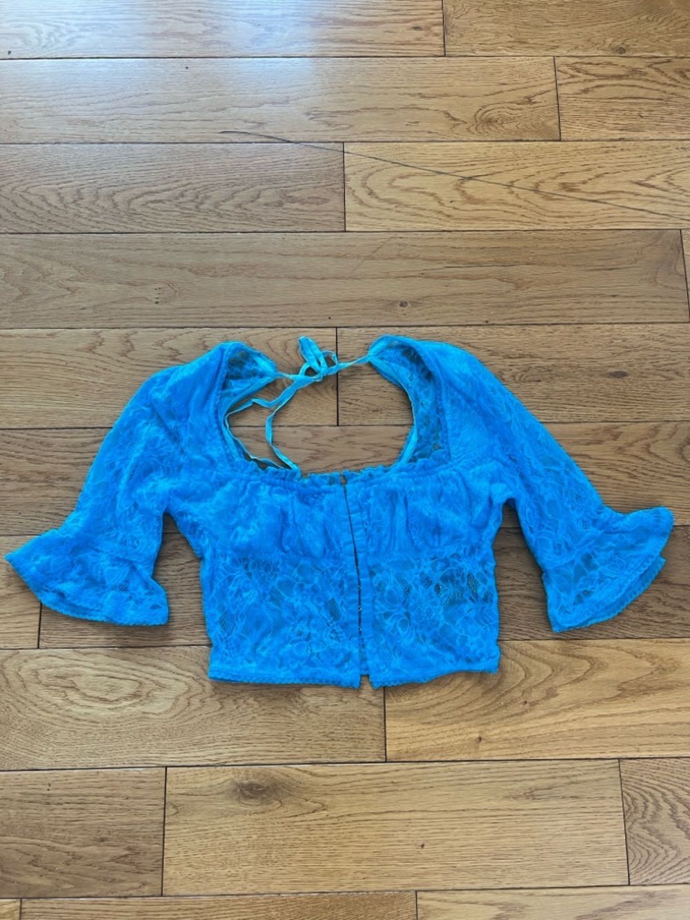 Urban Outfitters Bright Blue Lace Tie-Back Crop Blouse